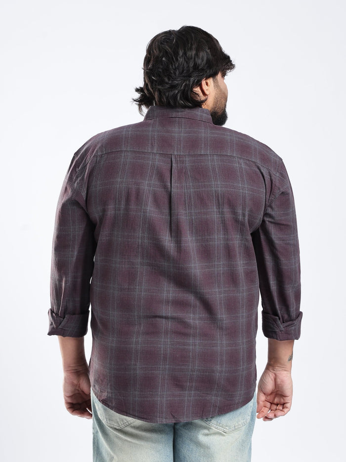 Rani - Relaxed Fit Checks Plus Size Shirt - Dark Plum