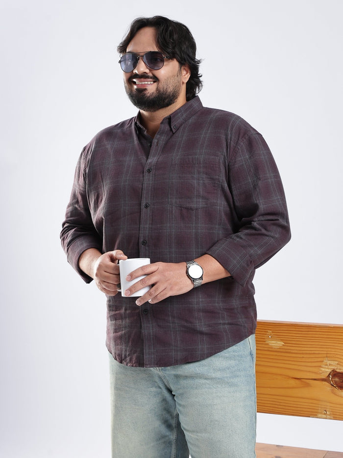 Rani - Relaxed Fit Checks Plus Size Shirt - Dark Plum