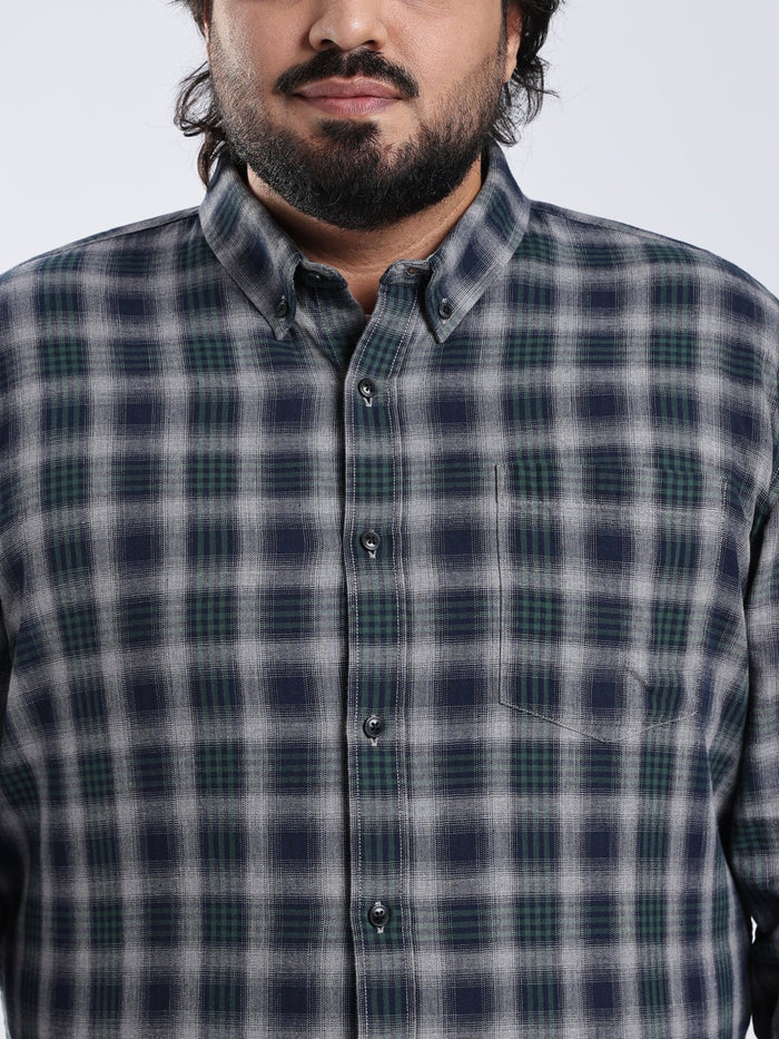 Rani - Relaxed Fit Checks Plus Size Shirt - Forest Green