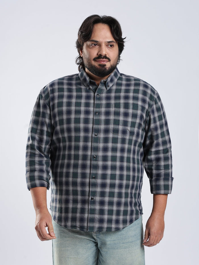 Rani - Relaxed Fit Checks Plus Size Shirt - Forest Green