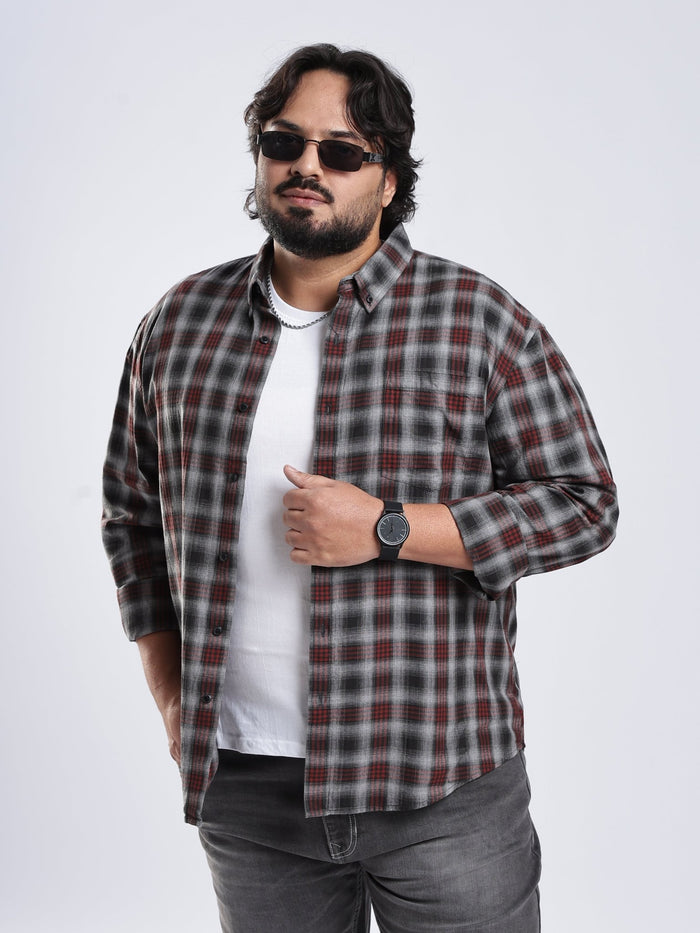 Rani - Relaxed Fit Checks Plus Size Shirt - Red
