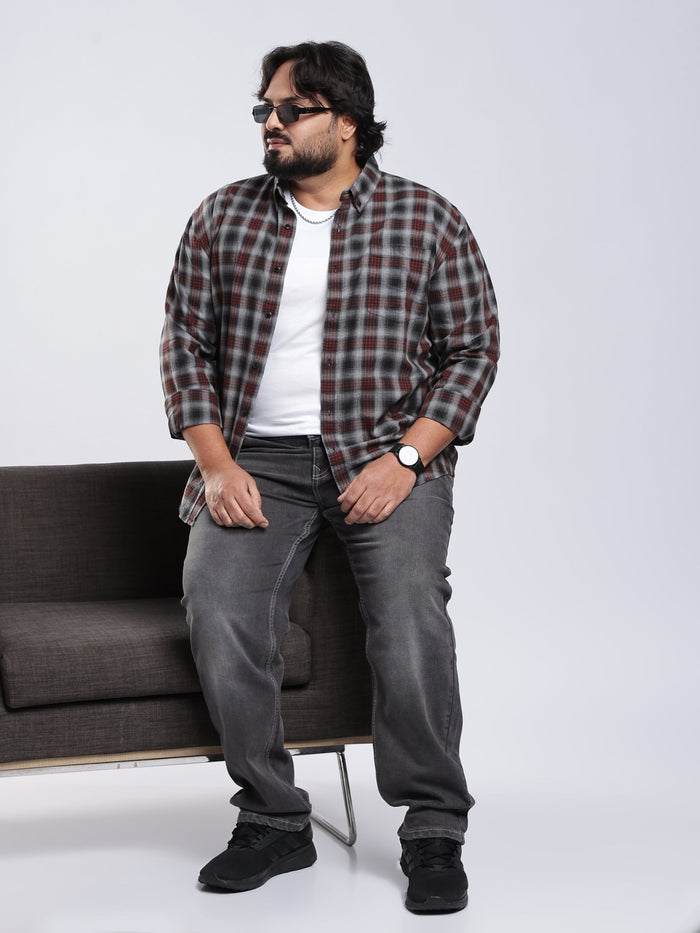 Rani - Relaxed Fit Checks Plus Size Shirt - Red