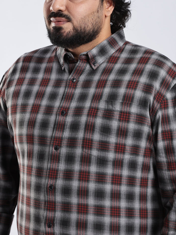 Rani - Relaxed Fit Checks Plus Size Shirt - Red