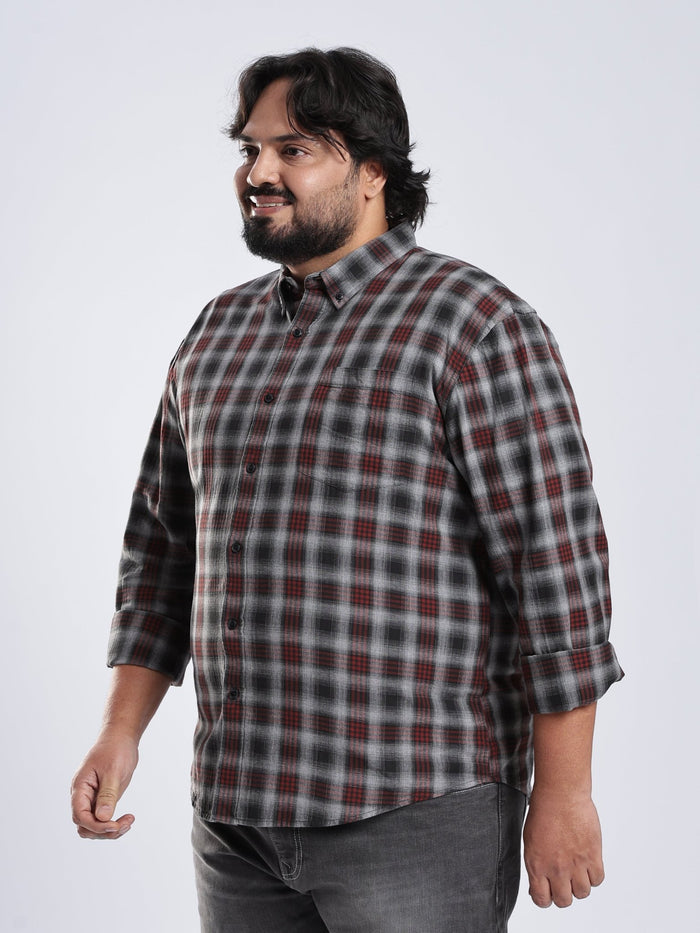 Rani - Relaxed Fit Checks Plus Size Shirt - Red