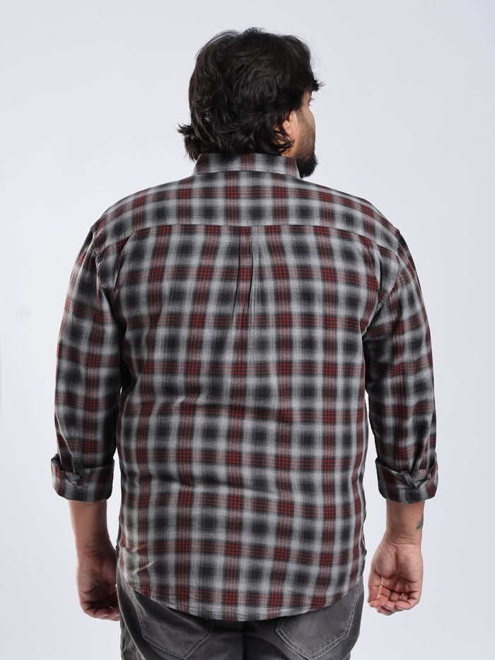 Rani - Relaxed Fit Checks Plus Size Shirt - Red