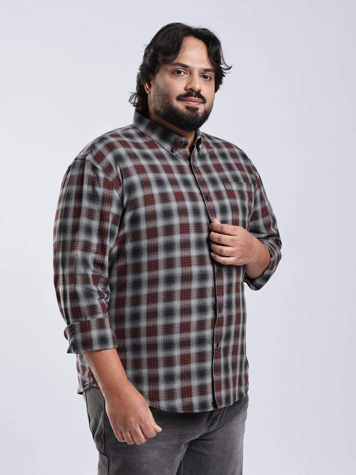 Rani - Relaxed Fit Checks Plus Size Shirt - Red