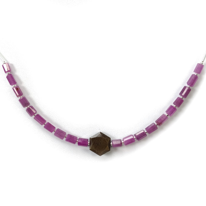 Raspberry PINK & CHOCOCLATE SAPPHIRE Gemstone Loose Bead: 38.20cts Natural Sapphire Pencil Shape Faceted Beads 5mm - 14*12mm 6"