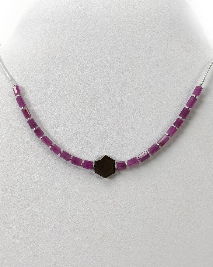 Raspberry PINK & CHOCOCLATE SAPPHIRE Gemstone Loose Bead: 38.20cts Natural Sapphire Pencil Shape Faceted Beads 5mm - 14*12mm 6"