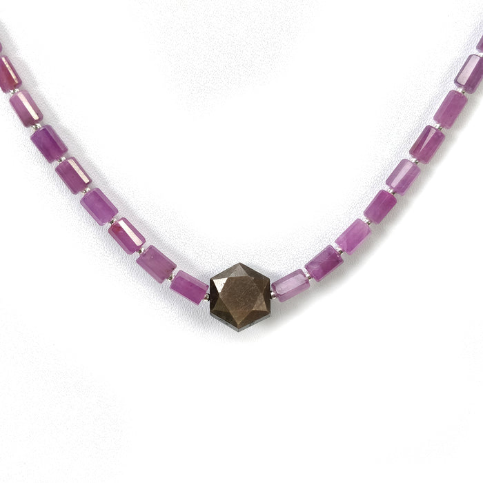 Raspberry PINK & CHOCOCLATE SAPPHIRE Gemstone Loose Bead: 40.35cts Natural Sapphire Pencil Shape Faceted Beads 6mm-14*12mm 6.5"