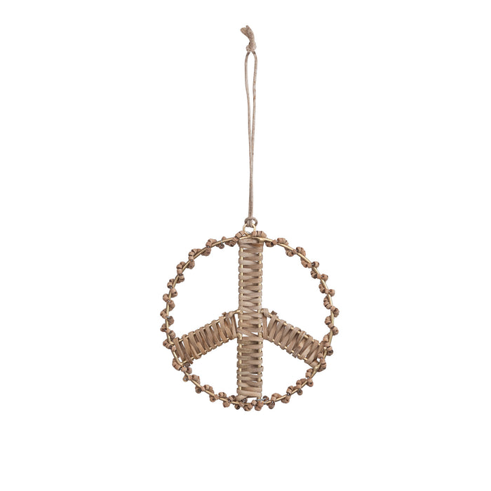 Rattan + Beaded Peace Sign Ornament