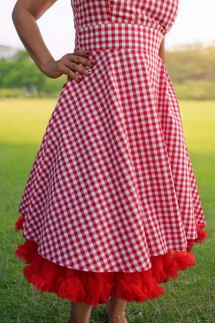 Red Gingham Dress Full Circle Skirt  XS-3XL
