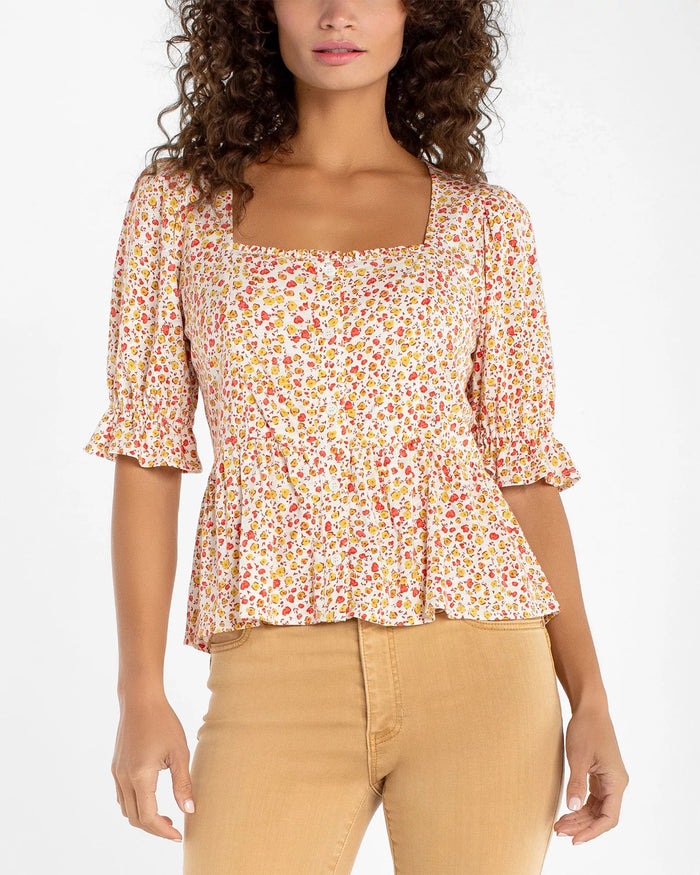 Pristine Multi $|& Liverpool Ruffle Sleeve Square Neck Top - VOF Detail
