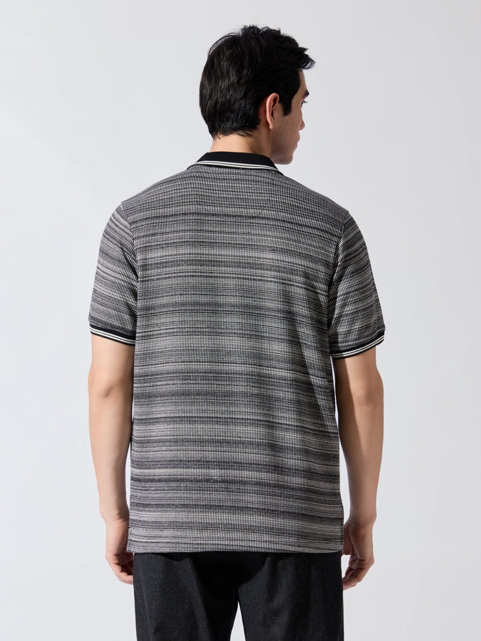 Rusel - Black Striped Half Zip Regular Polo T-Shirt