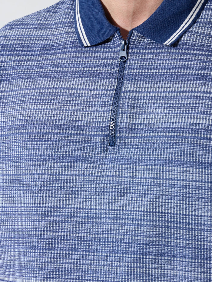 Rusel - Blue Striped Half Zip Regular Polo T-Shirt