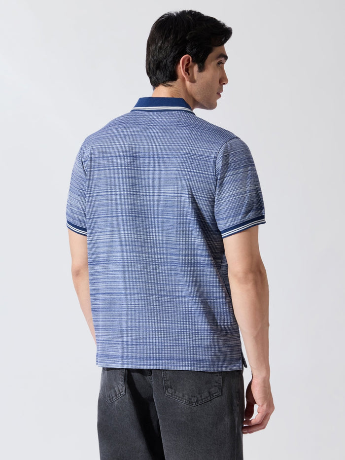 Rusel - Blue Striped Half Zip Regular Polo T-Shirt