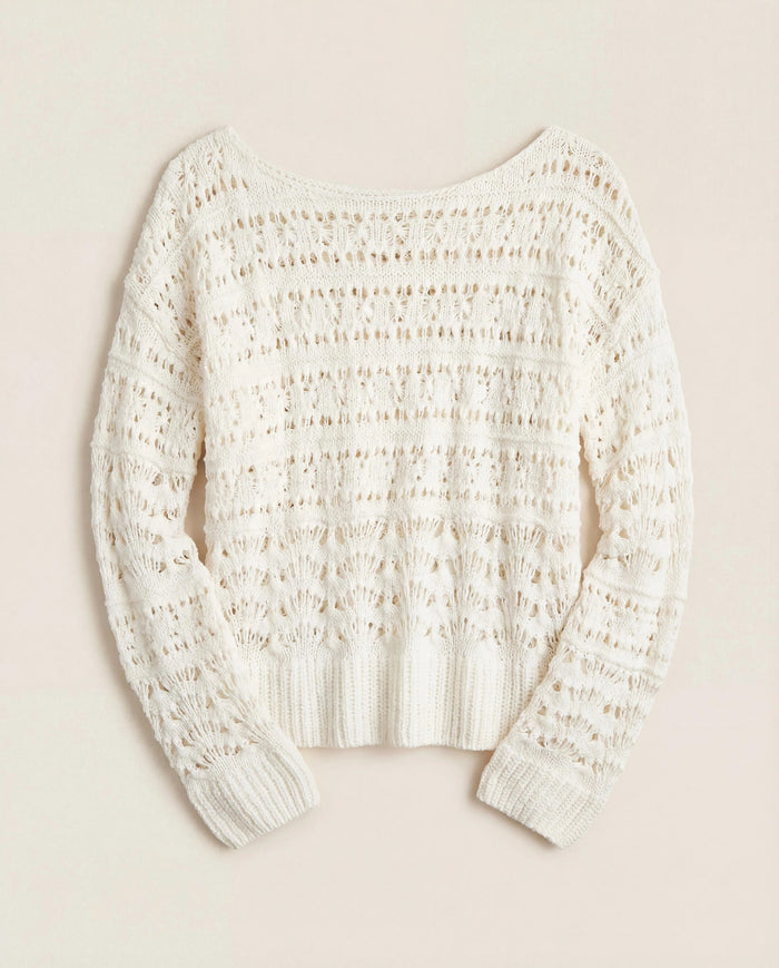 White $|& SEAS Sage Off Shoulder Pointelle Sweater - Hanger Detail