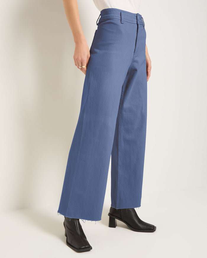 Light Coastal Cobalt $|& SEAS Salty Wide Leg Twill Cropped Pant - SOF Front