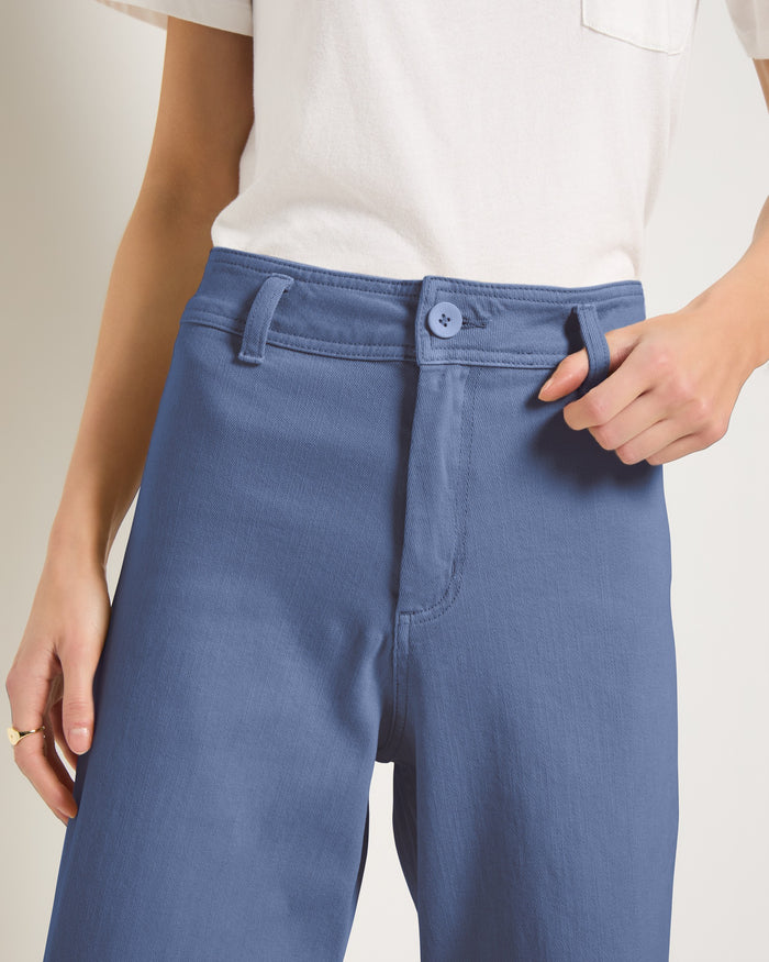 Light Coastal Cobalt $|& SEAS Salty Wide Leg Twill Cropped Pant - SOF Full Front