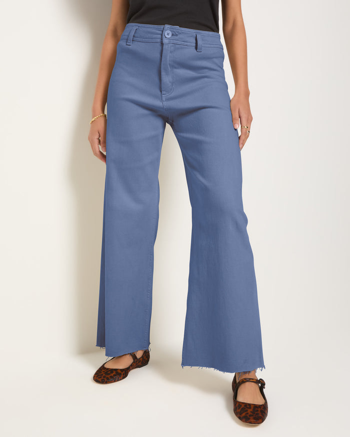 Light Coastal Cobalt $|& SEAS Salty Wide Leg Twill Cropped Pant - VOF Front
