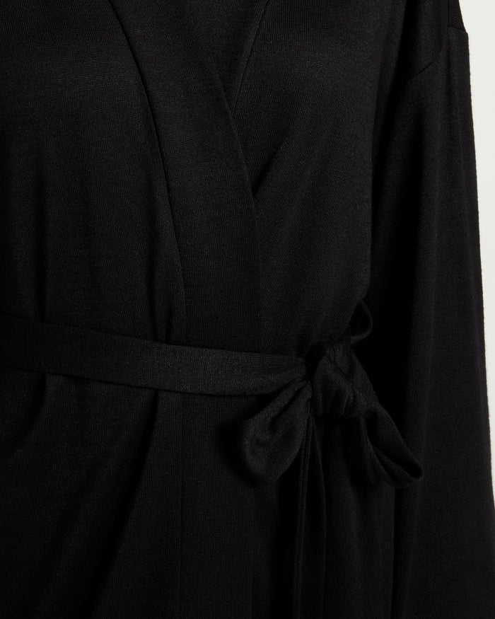 Black $|& Bobeau Sammi Knit Long Sleeve Short Robe - SOF Front