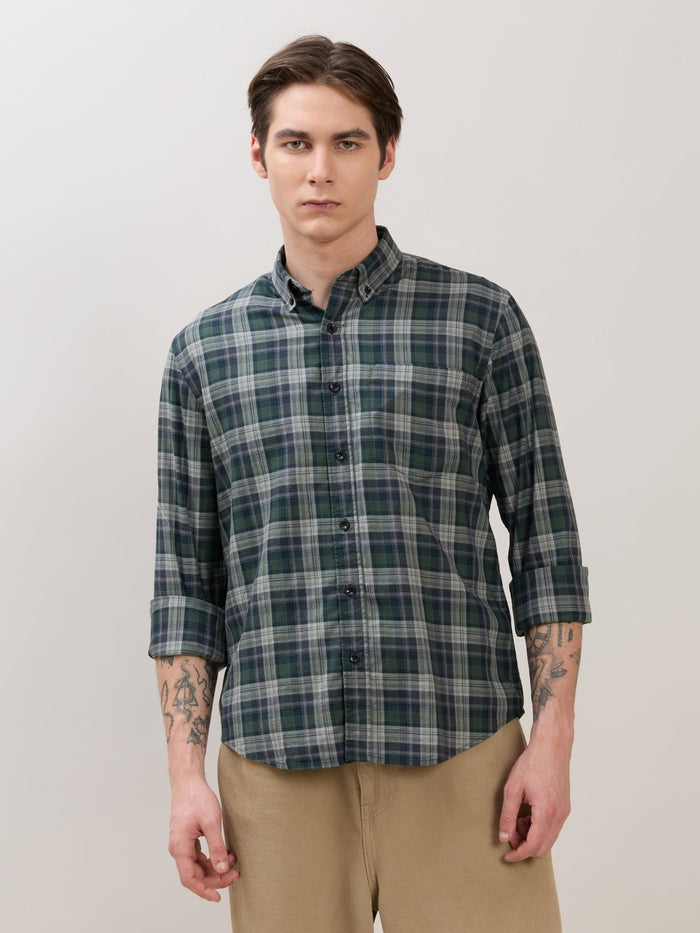 men's Melange Checks Shirt in Green