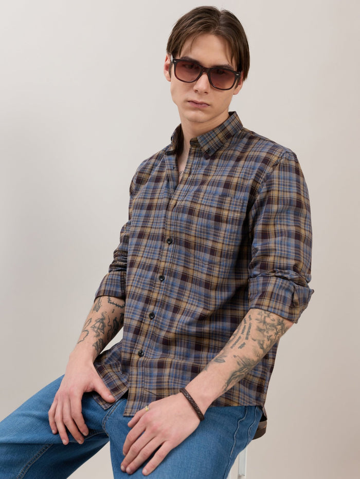 men's Melange Checks Shirt in lavender blue