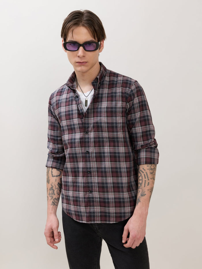 Sanana - Melange Checks Shirt - Maroon