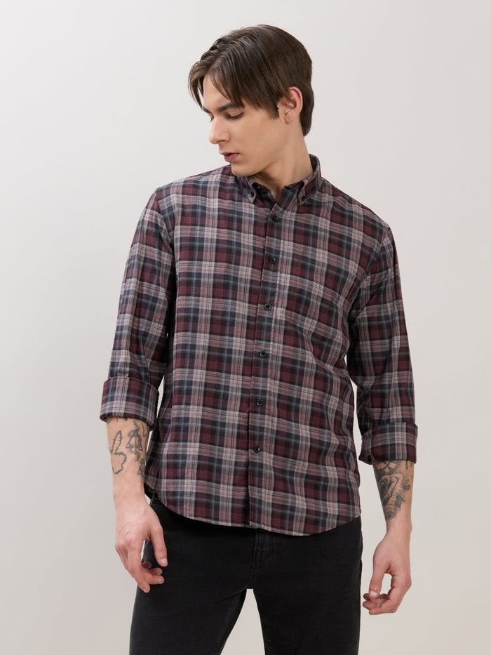 Sanana - Melange Checks Shirt - Maroon