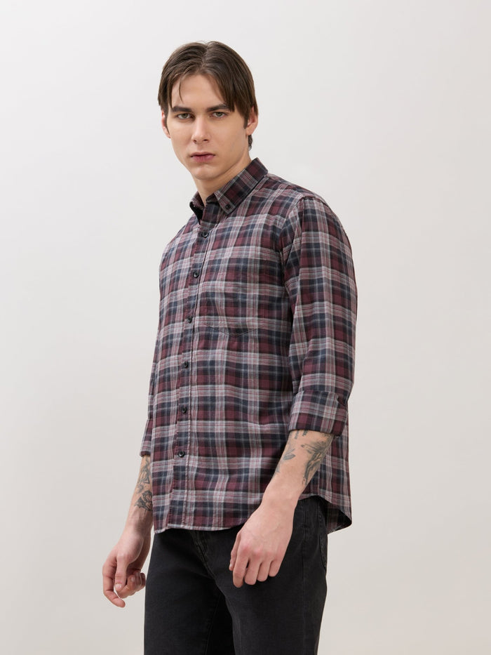 Sanana - Melange Checks Shirt - Maroon