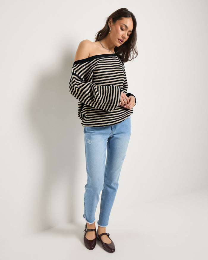 Black/Birch $|& SEAS Sandy Boat Neck Sweater - UGC On Fig