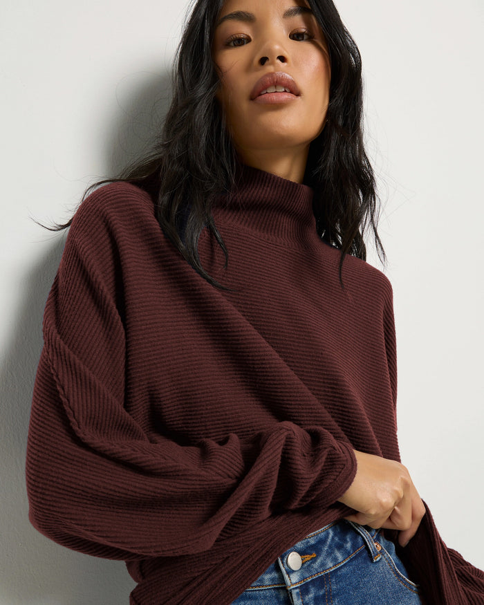 Espresso $|& SEAS Sandy Turtleneck Dolman Top - SOF Side