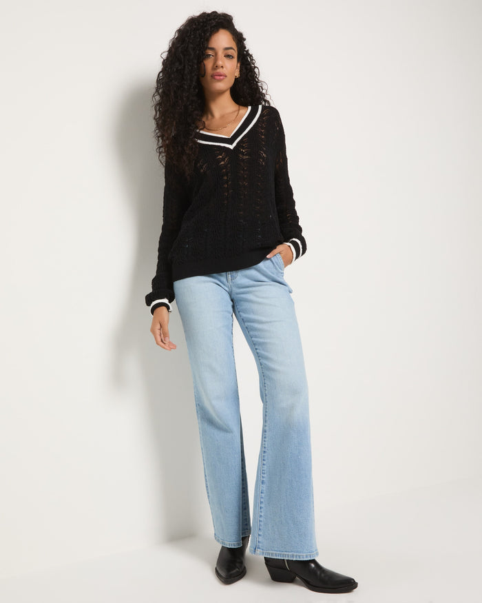 Black $|& SEAS Sandyshores Pointelle V-Neck Sweater - UGC On Fig