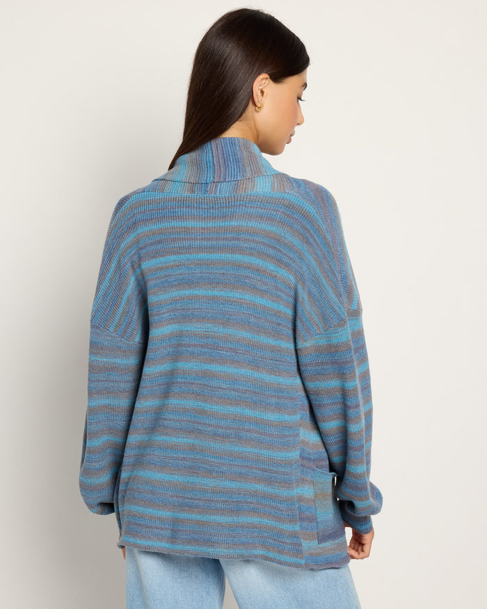 Deep Sea $|& SEAS Sapphire Spacedye Cardigan - SOF Back