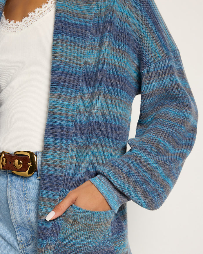 Deep Sea $|& SEAS Sapphire Spacedye Cardigan - SOF Full Front