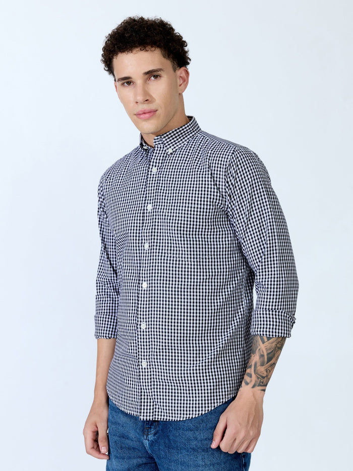 Sara - 100% Cotton Gingham Shirt - Black