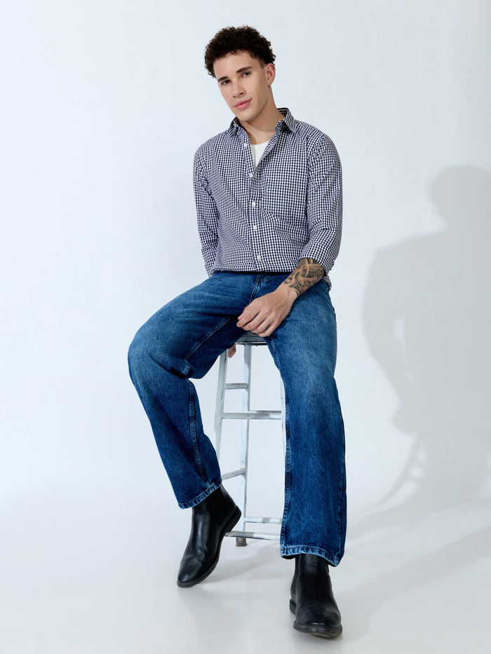 Sara - 100% Cotton Gingham Shirt - Black