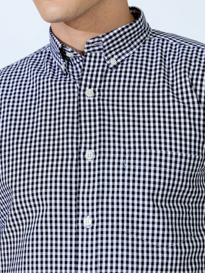 Sara - 100% Cotton Gingham Shirt - Black