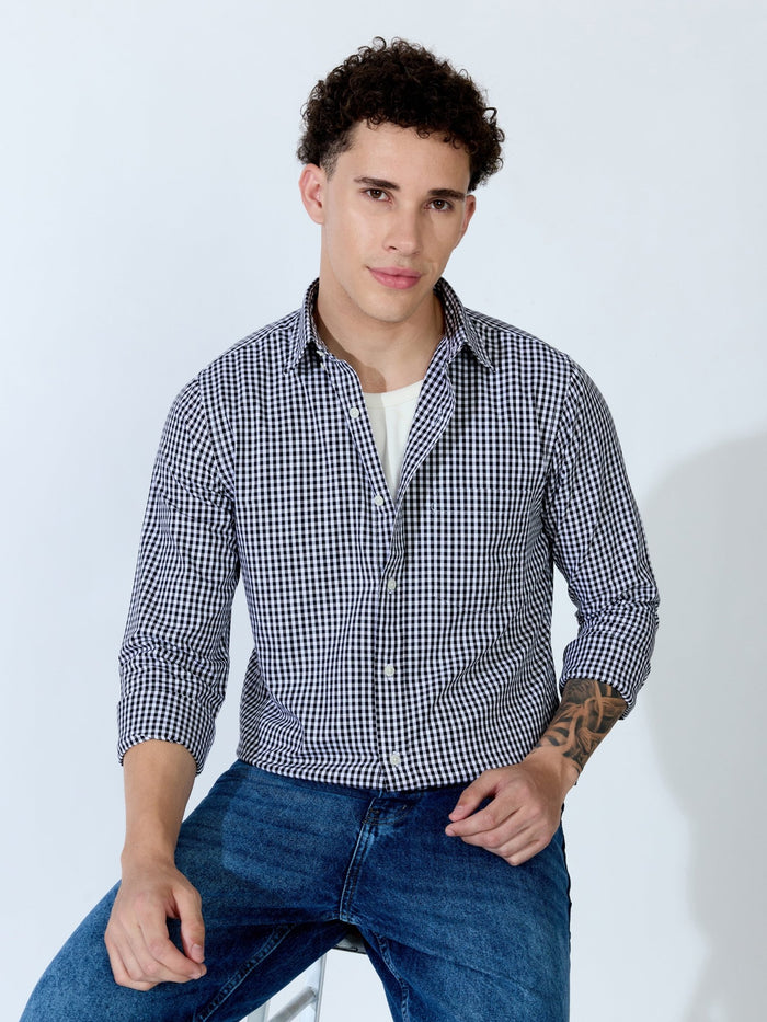 Sara - 100% Cotton Gingham Shirt - Black