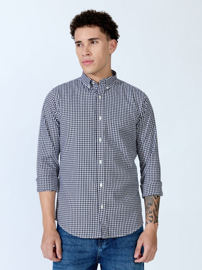 Sara - 100% Cotton Gingham Shirt - Black