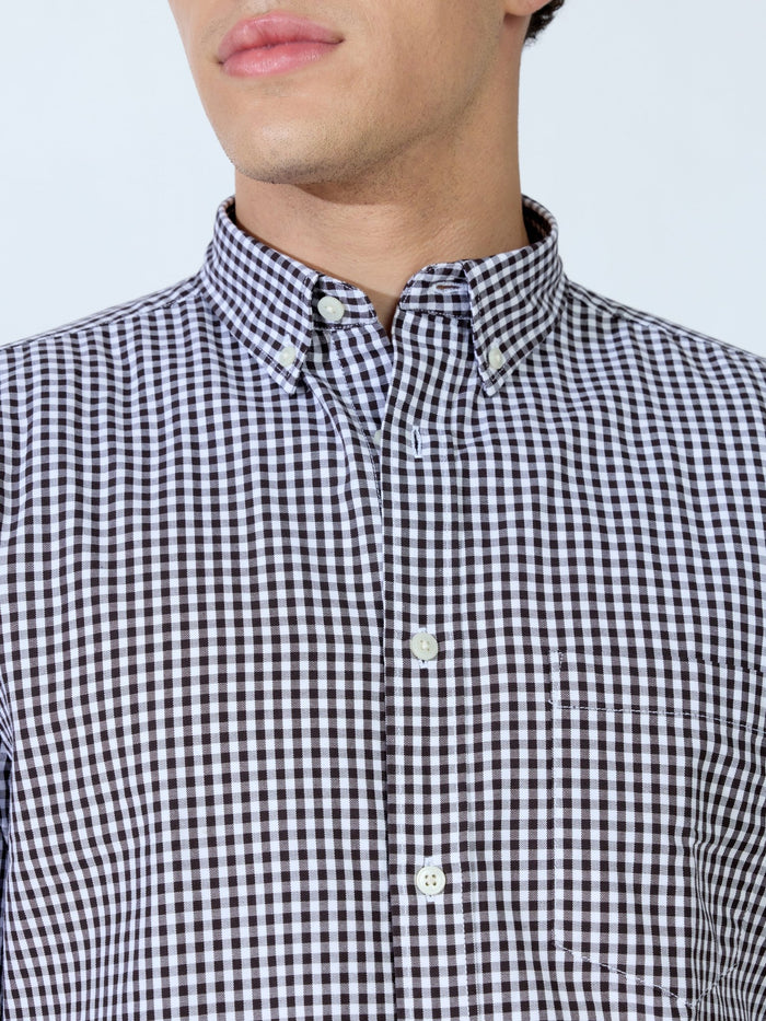 Sara - 100% Cotton Gingham Shirt - Dark Coffee
