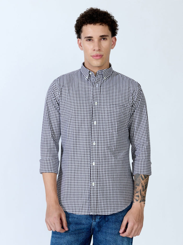Sara - 100% Cotton Gingham Shirt - Dark Coffee