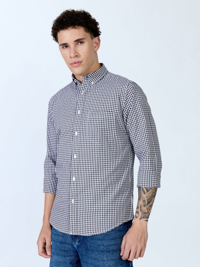 Sara - 100% Cotton Gingham Shirt - Dark Coffee