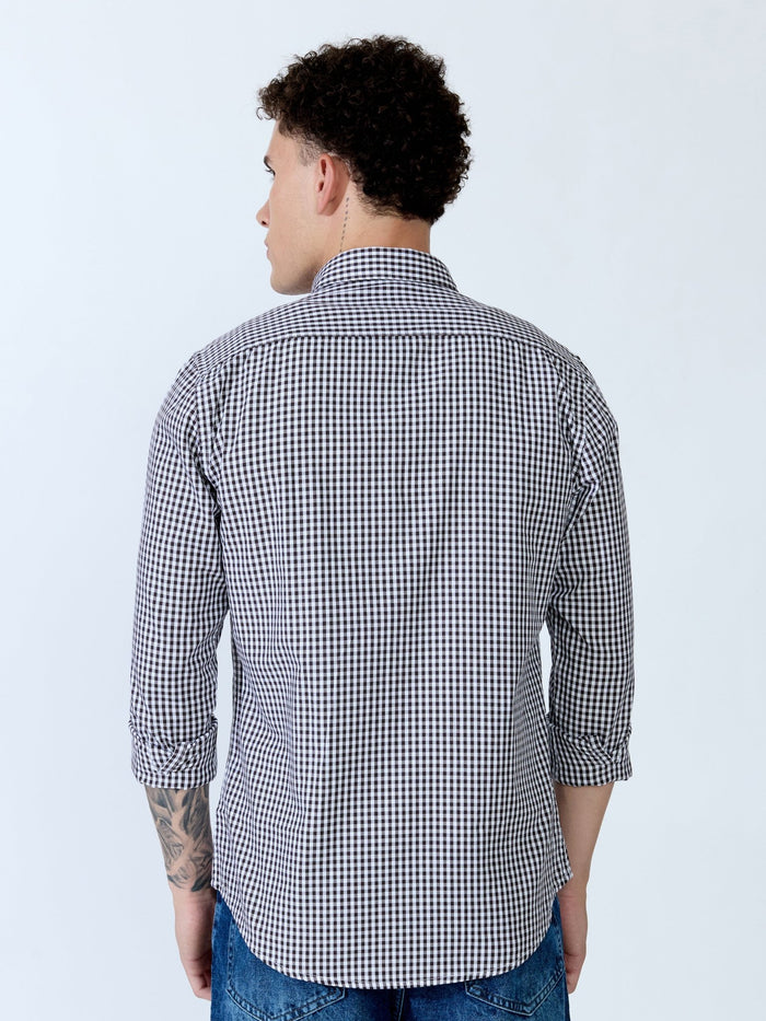 Sara - 100% Cotton Gingham Shirt - Dark Coffee
