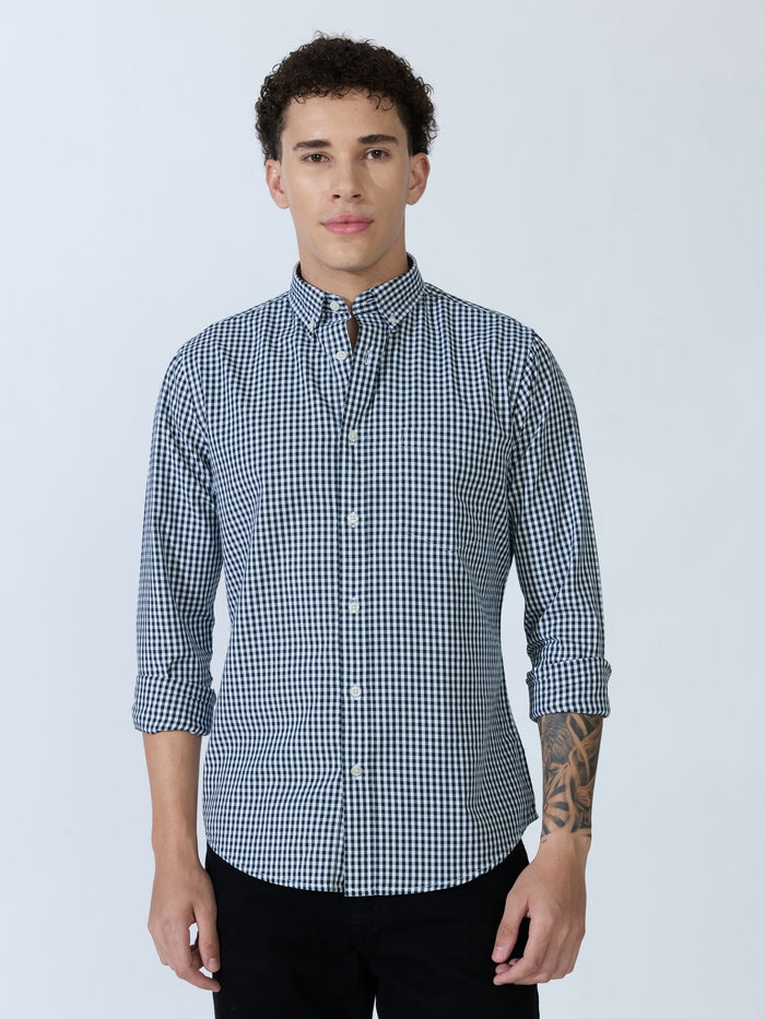 Sara - 100% Cotton Gingham Shirt - Dark Green