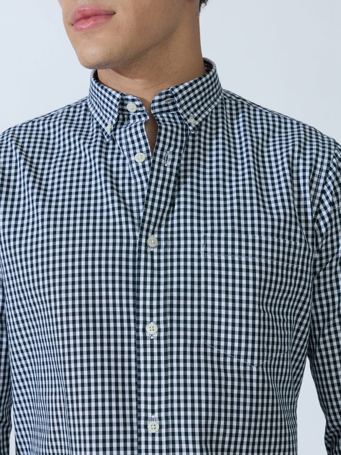 Sara - 100% Cotton Gingham Shirt - Dark Green