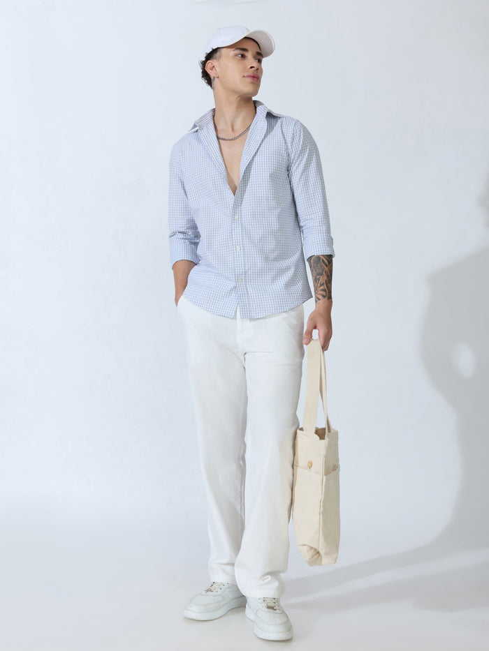 Sara - 100% Cotton Gingham Shirt - Light Grey