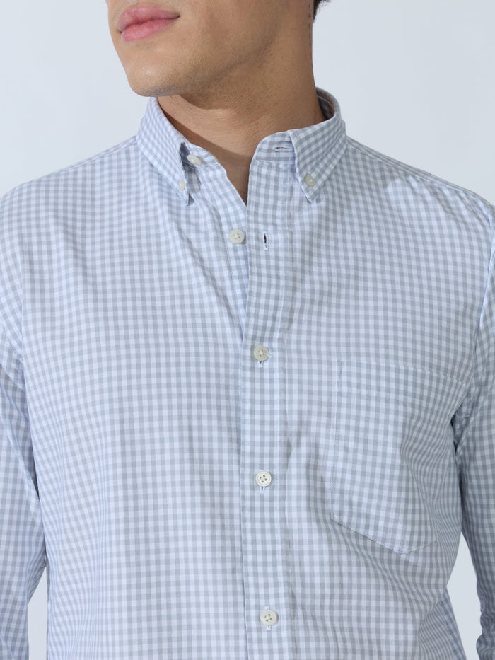 Sara - 100% Cotton Gingham Shirt - Light Grey