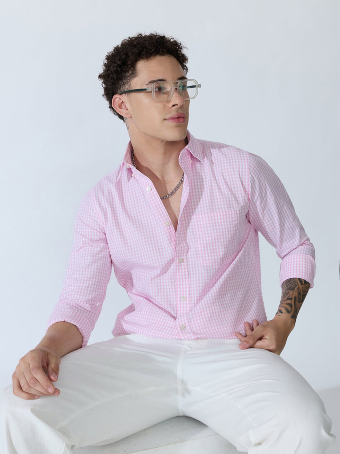 Sara - 100% Cotton Gingham Shirt - Pink
