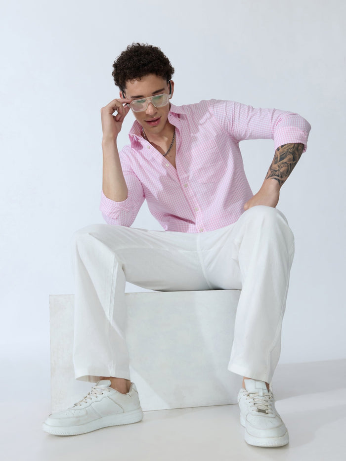 Sara - 100% Cotton Gingham Shirt - Pink