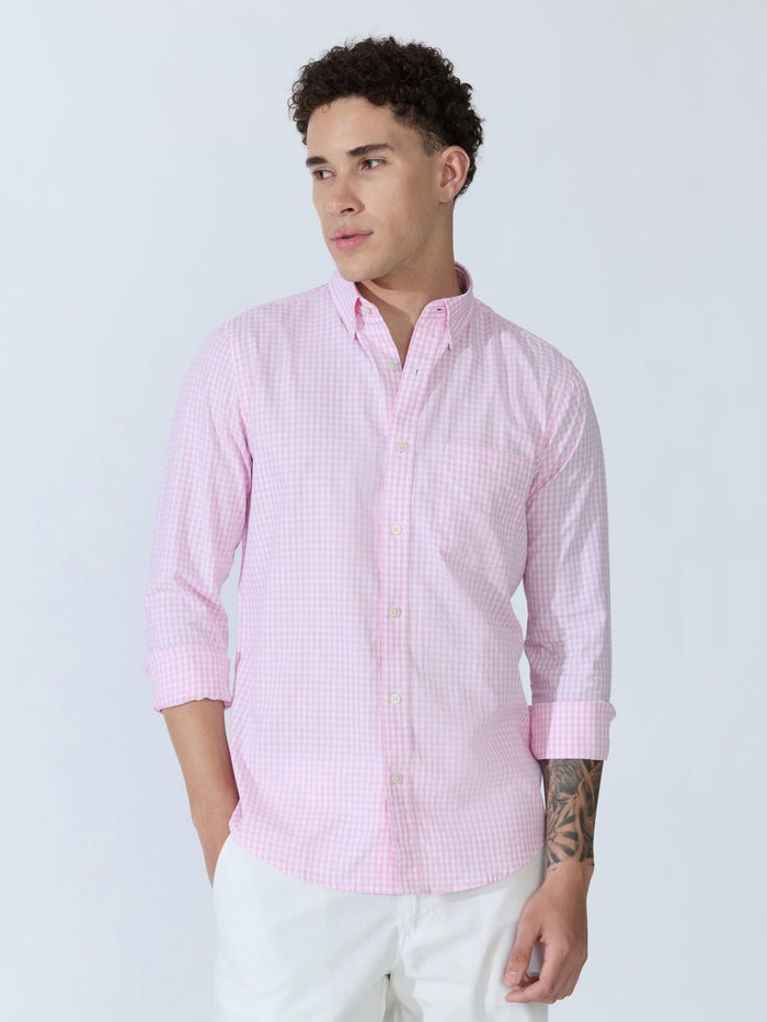 Sara - 100% Cotton Gingham Shirt - Pink